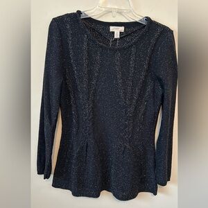 Cupio Sweater Size Large Black Metallic Silver cotton blend Sparkle Holiday‎